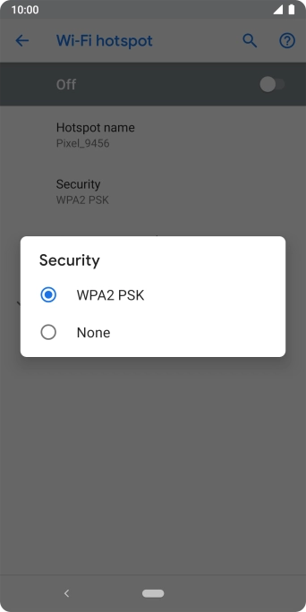 Press WPA2 PSK to password protect your WiFi hotspot.