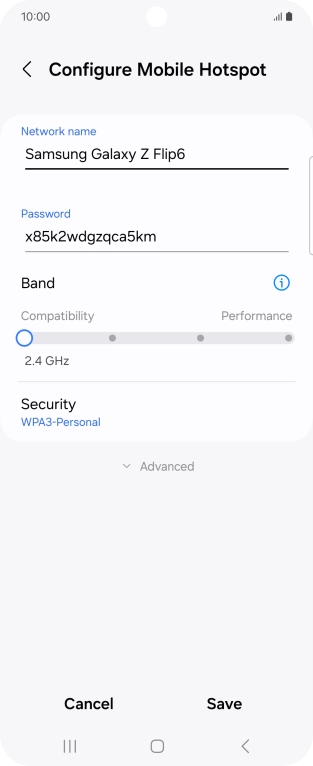 Press the field below 'Password' and key in the required password.