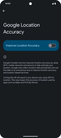 If you press the indicator next to 'Improve Location Accuracy' to turn on the function, your phone can find your exact position using the GPS satellites, the mobile network and nearby WiFi networks. Satellite-based GPS requires a clear view of the sky.