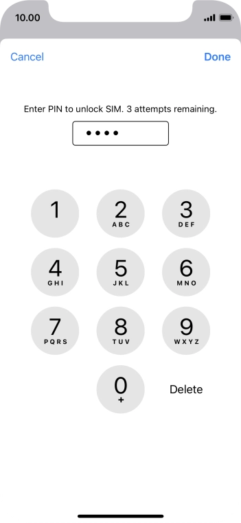 Key in your SIM PIN and press Done. The default SIM PIN is 0000.