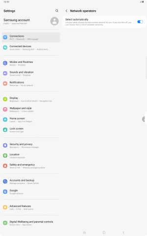 Press the indicator next to 'Select automatically' to turn off the function and wait while your tablet searches for networks.
