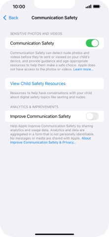 Press the indicator next to 'Communication Safety' to turn the function on or off.