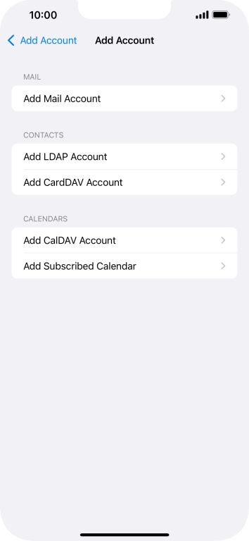Press Add Mail Account. Press Add Mail Account.