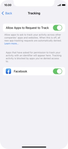 Press the indicator next to 'Allow Apps to Request to Track' to turn the function on or off.
