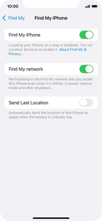 Press the indicator next to 'Find My network' to turn the function on or off. If you turn on the function, you need to follow the instructions on the screen to finish the activation.