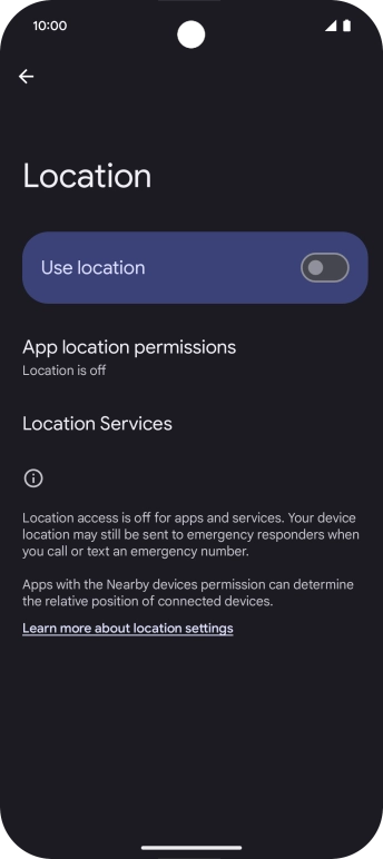 Press the indicator next to 'Use location' to turn the function on or off. Press the indicator next to 'Use location' to turn the function on or off.