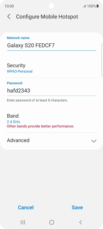 Press the field below 'Password' and key in the required password.