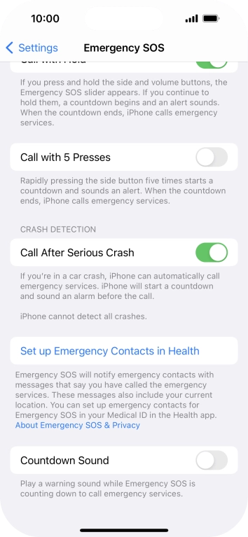 Press the indicator next to 'Countdown Sound' to turn the function on or off.