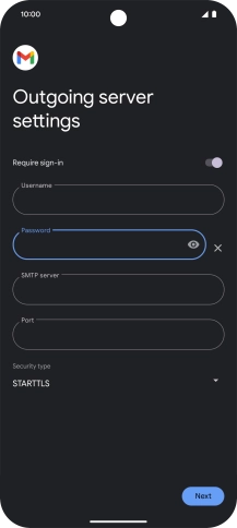 Press the field below 'SMTP server' and key in the name of your email provider's outgoing server.