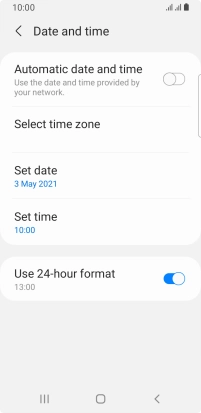 Press the indicator next to 'Automatic date and time' to turn on the function.