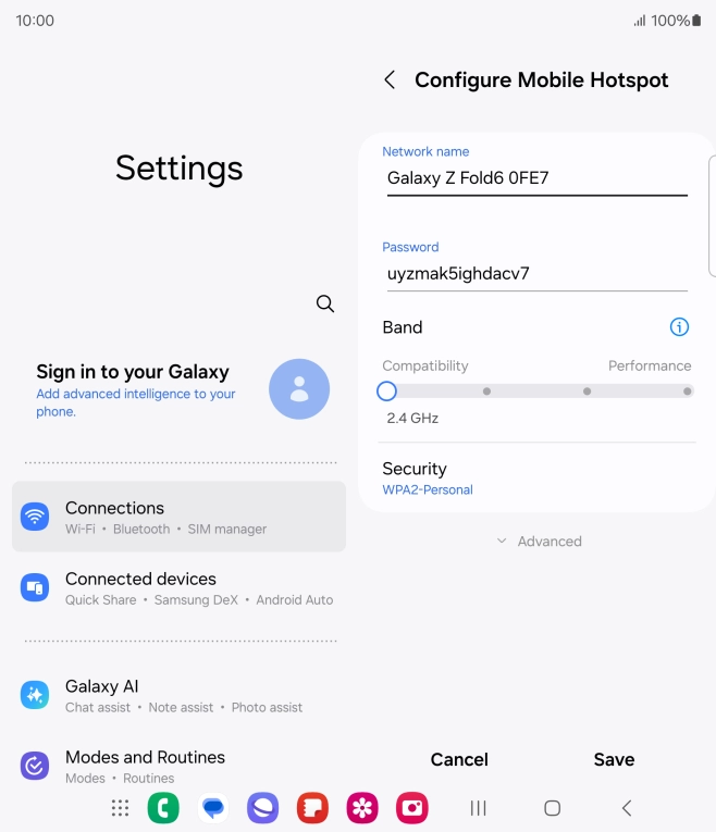 Press the field below 'Network name' and key in the required name.