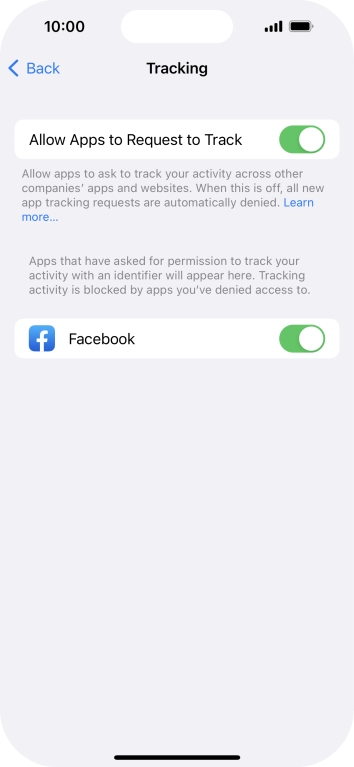 Press the indicator next to 'Allow Apps to Request to Track' to turn the function on or off.