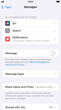 Press the indicator next to 'iMessage' to turn on the function.