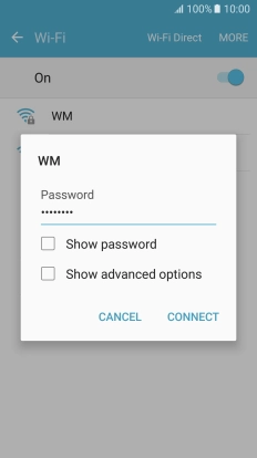 Key in the password for the WiFi network and press CONNECT.