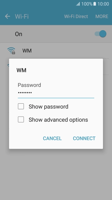 Key in the password for the WiFi network and press CONNECT.