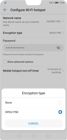 Press WPA2 PSK to password protect your WiFi hotspot.