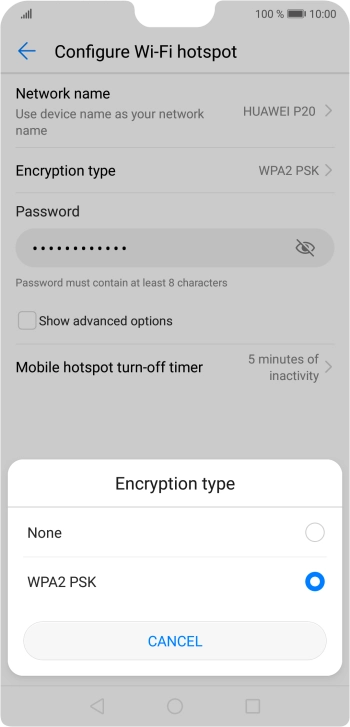 Press WPA2 PSK to password protect your WiFi hotspot.