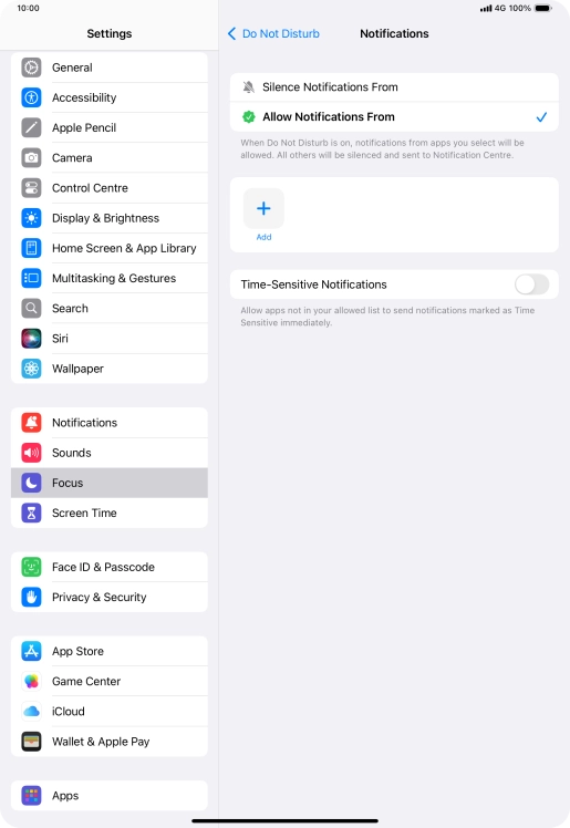 Press the indicator next to 'Time-Sensitive Notifications' to turn display of timed notifications on or off when Do Not Disturb is turned on.