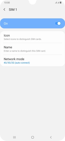 Press the indicator to turn use of the SIM on or off.