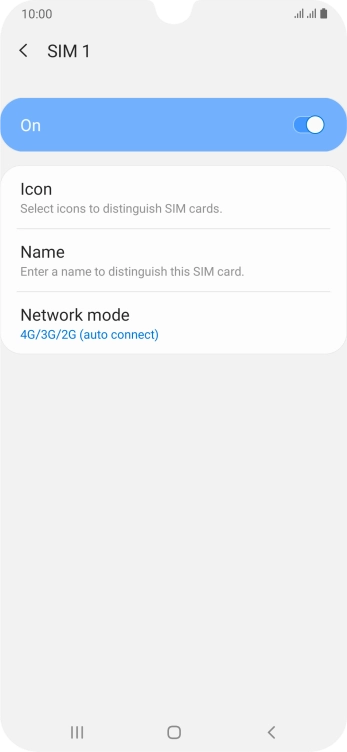 Press the indicator to turn use of the SIM on or off.