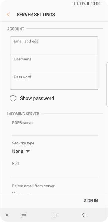 Press the field below 'Username' and key in the username for your email account.