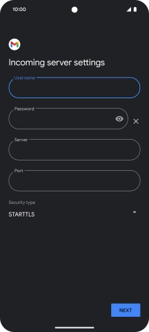 Press the field below 'Server' and key in the name of your email provider's incoming server.