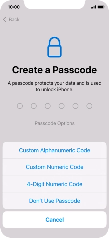 Follow the instructions on the screen to turn on the phone lock code or press Don't Use Passcode.
