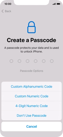 Follow the instructions on the screen to turn on the phone lock code or press Don't Use Passcode.