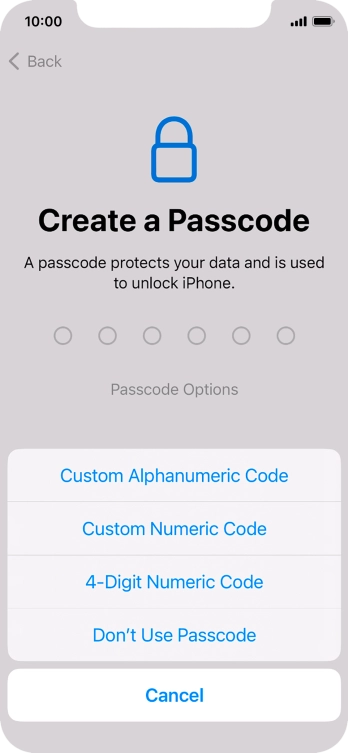 Follow the instructions on the screen to turn on the phone lock code or press Don't Use Passcode. Follow the instructions on the screen to turn on the phone lock code or press Don't Use Passcode.