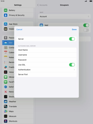 Press the indicator next to 'Use SSL' to turn off the function.