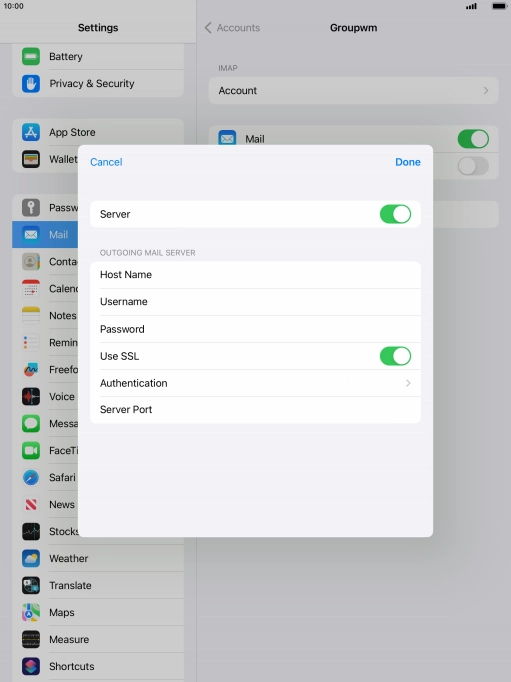 Press the indicator next to 'Use SSL' to turn off the function.