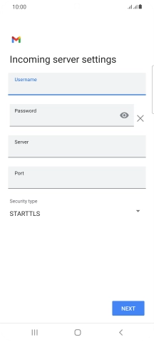Press the field below 'Server' and key in the name of your email provider's incoming server.
