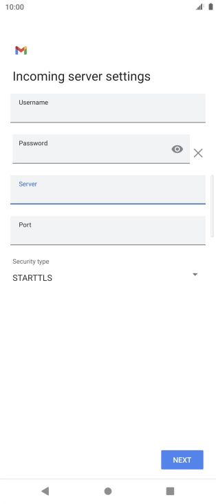 Press the field below 'Port' and key in 143. Press the field below 'Port' and key in 143.
