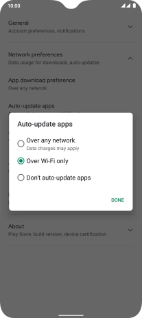 To turn on automatic update of apps using mobile network, press Over any network.