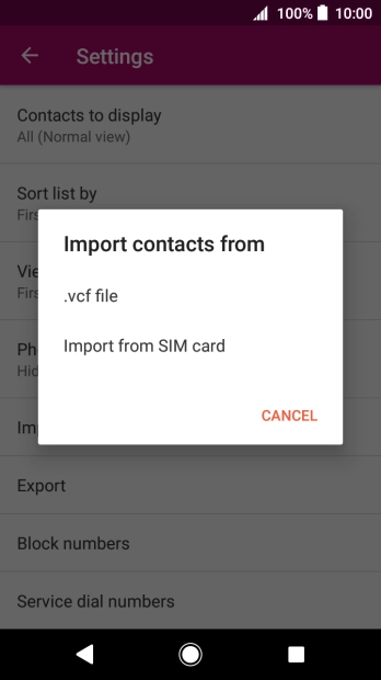 Press Import from SIM card.