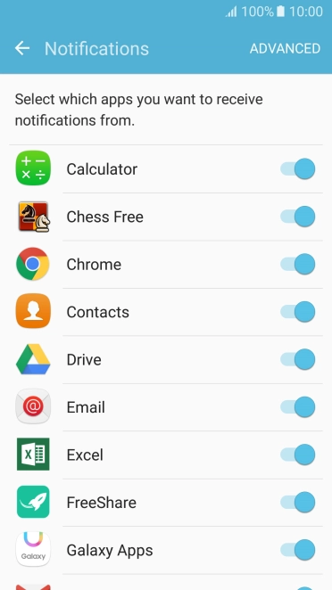 Press the indicator next to 'Email' to turn the function on or off.