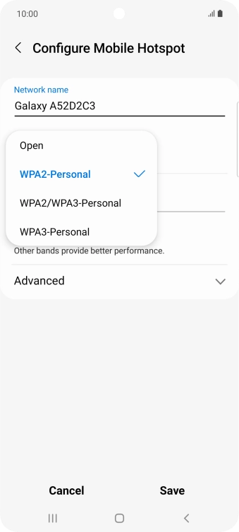 Press WPA3-Personal to password protect your WiFi hotspot.