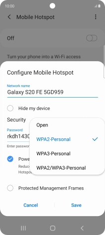 Press WPA2-Personal to password protect your WiFi hotspot.