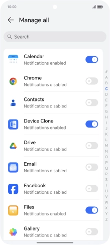 Press the indicators next to the required apps to turn the function on or off.