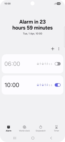 Press the indicator next to the required alarm to turn the alarm on or off.