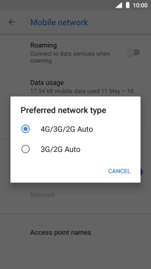 Press the required network mode.