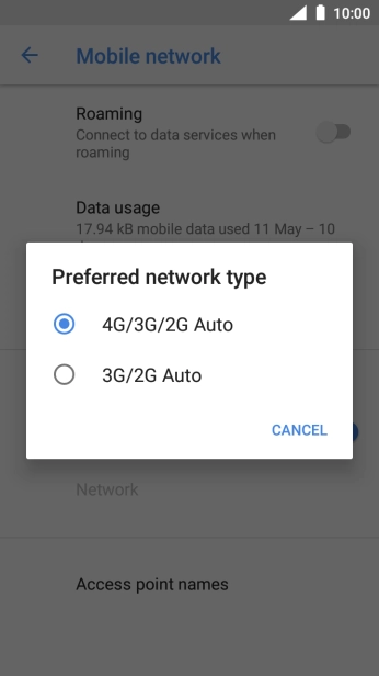 Press the required network mode.