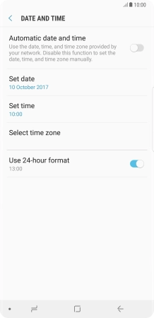 Press the indicator next to 'Automatic date and time' to turn on the function.