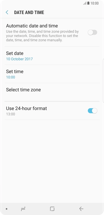 Press the indicator next to 'Automatic date and time' to turn on the function.