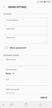 Press the field below 'Username' and key in the username for your email account.