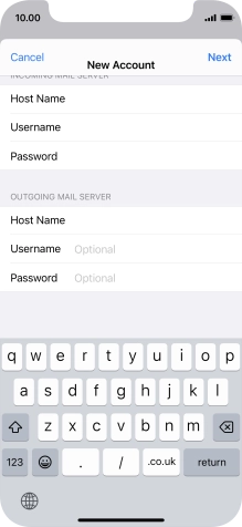 Press Username and key in the username for your email account.