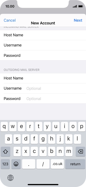 Press Username and key in the username for your email account.