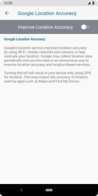 If you press the indicator next to 'Improve Location Accuracy' to turn on the function, your phone can find your exact position using the GPS satellites, the mobile network and nearby WiFi networks. Satellite-based GPS requires a clear view of the sky.