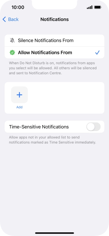 Press the indicator next to 'Time-Sensitive Notifications' to turn display of timed notifications on or off when Do Not Disturb is turned on.