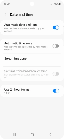 Press the indicator next to 'Automatic time zone' to turn on the function.